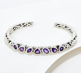 Artisan Crafted Sterling Silver Amethyst Hinged Bangle, Small 6-3/4"